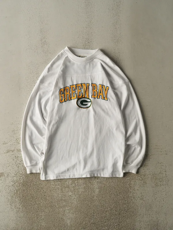 Vintage 90s White Green Bay Packers Embroidered Long Sleeve (M/L) made by Rebalance Vintage