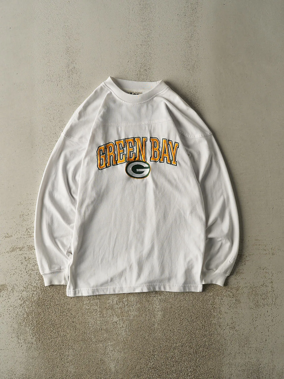 Vintage 90s White Green Bay Packers Embroidered Long Sleeve (M/L) sold by Rebalance Vintage