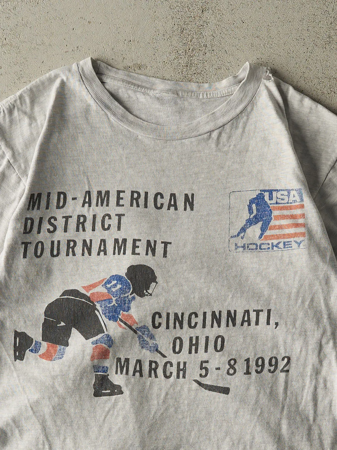 Vintage 92' Heather Grey USA Hockey Tee (S/M) sold by Rebalance Vintage product image thumbnail 2