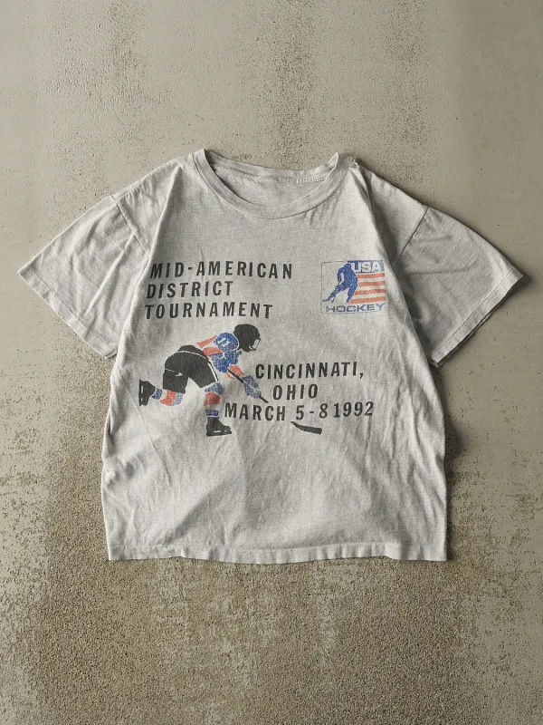 Vintage 92' Heather Grey USA Hockey Tee (S/M) sold by Rebalance Vintage