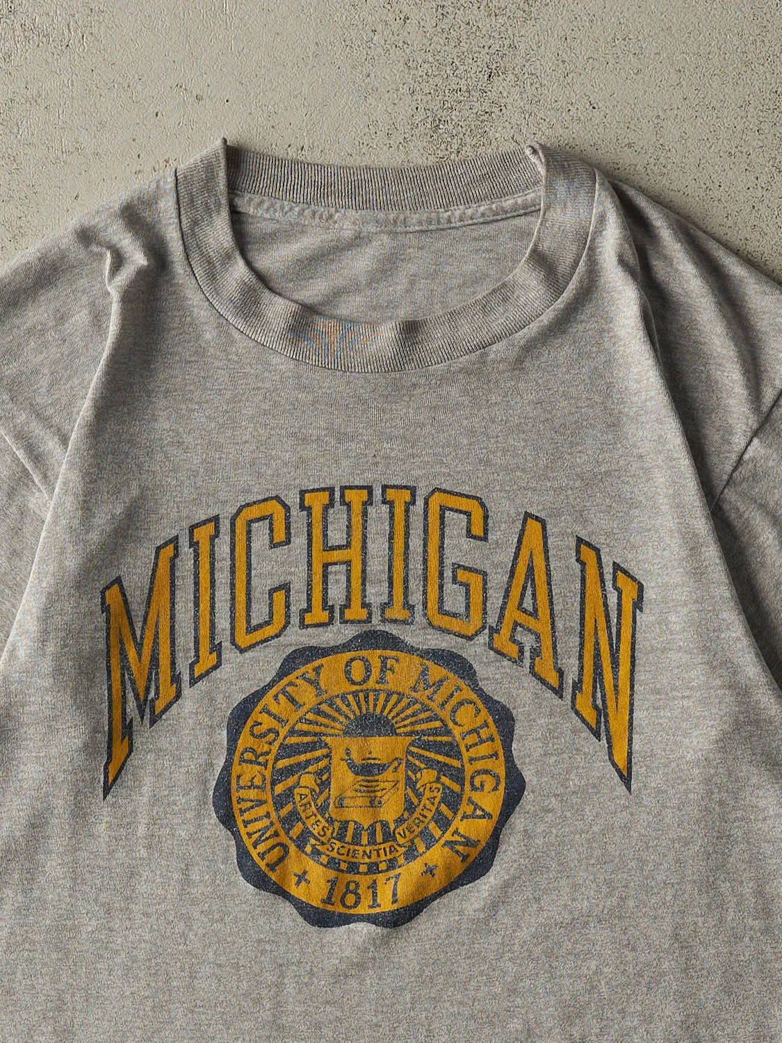 Vintage 80s Grey University of Michigan Single Stitch Tee (S/M) sold by Rebalance Vintage product image thumbnail 2