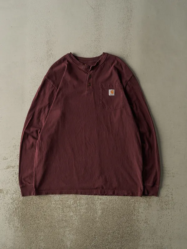 Vintage Y2K Burgundy Carhartt Quarter Button Pocket Long Sleeve (XL/XXL) sold by Rebalance Vintage