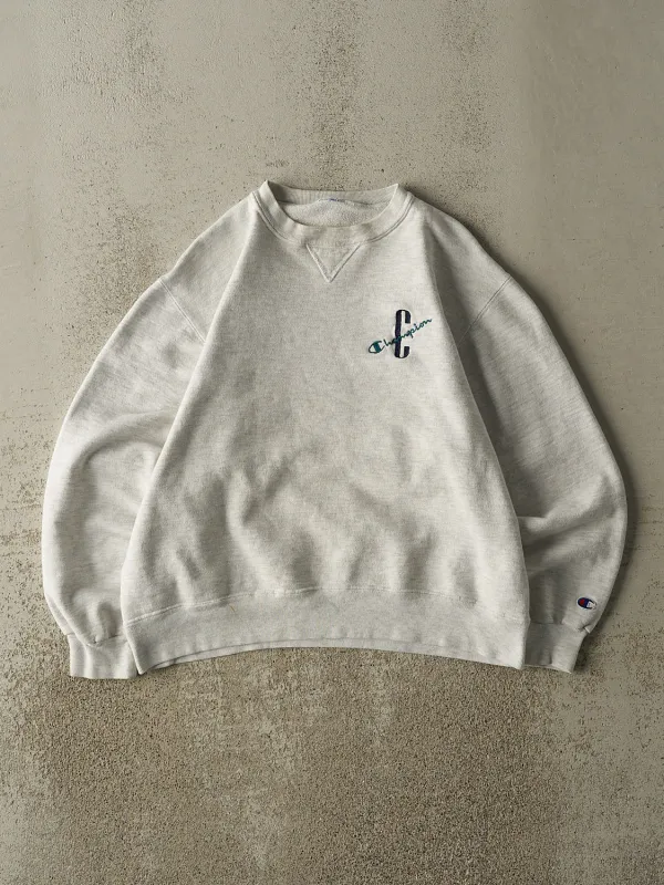 Vintage 90s Heather Grey Champion Embroidered Crewneck (S/M) sold by Rebalance Vintage