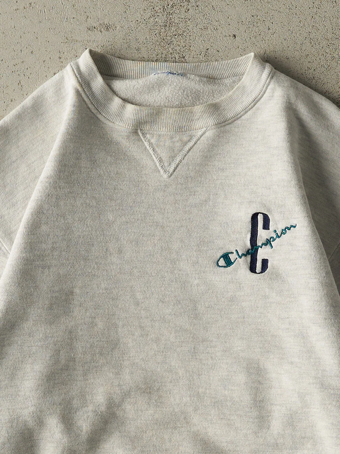 Vintage 90s Heather Grey Champion Embroidered Crewneck (S/M) sold by Rebalance Vintage product image thumbnail 2