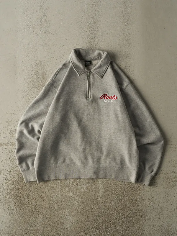 Vintage Y2K Grey Roots Athletics Embroidered Quarter Zip Sweater (S/M) sold by Rebalance Vintage