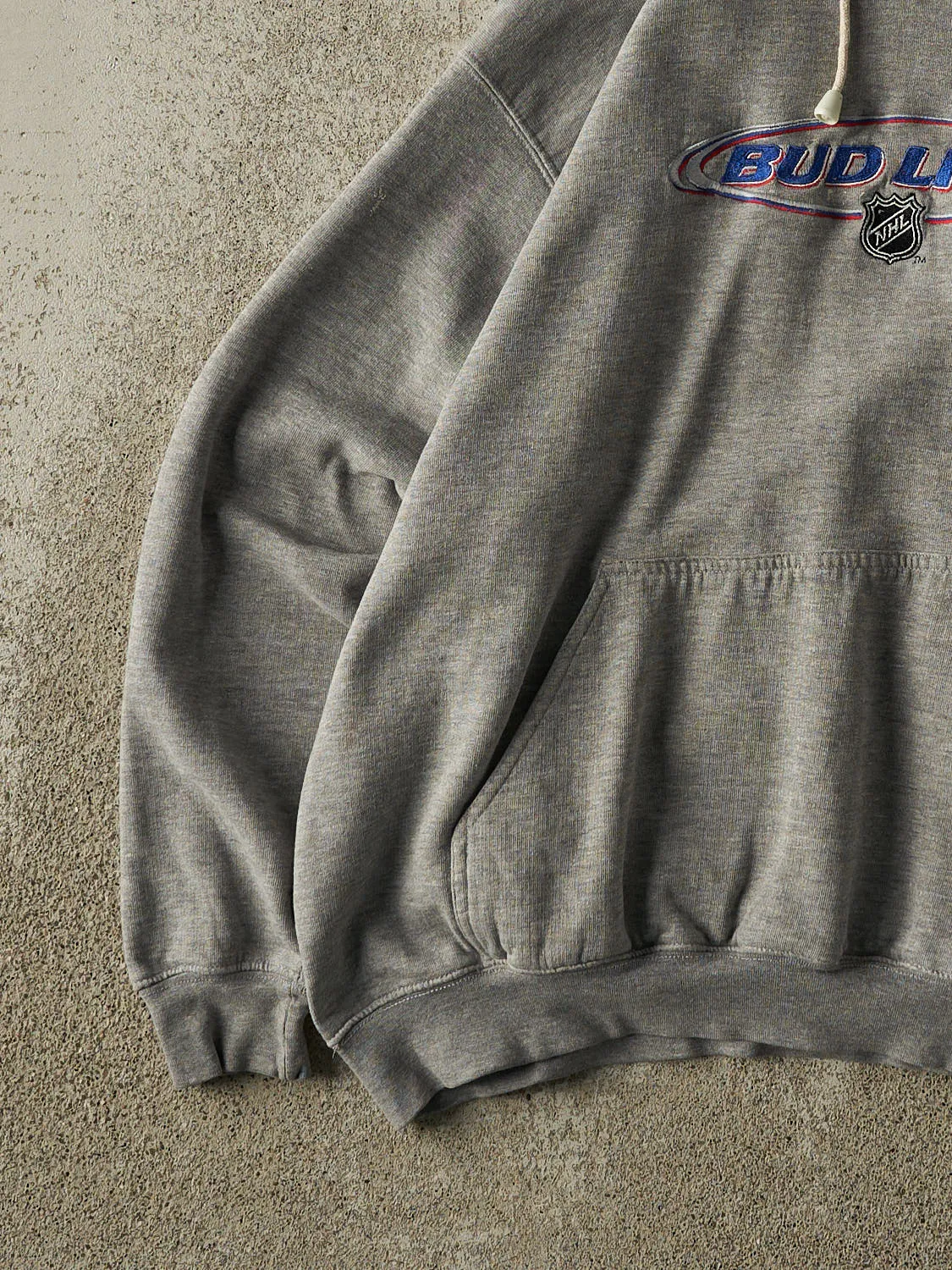 Vintage 90s Grey Bud Light NHL Embroidered Hoodie (L/XL) sold by Rebalance Vintage product image thumbnail 3