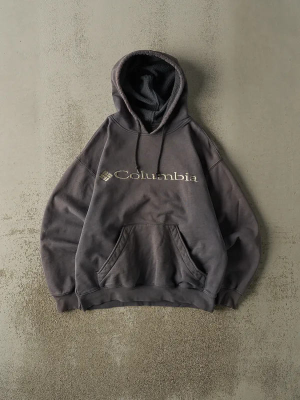 Vintage 90s Charcoal Grey Columbia Embroidered Hoodie (M) sold by Rebalance Vintage
