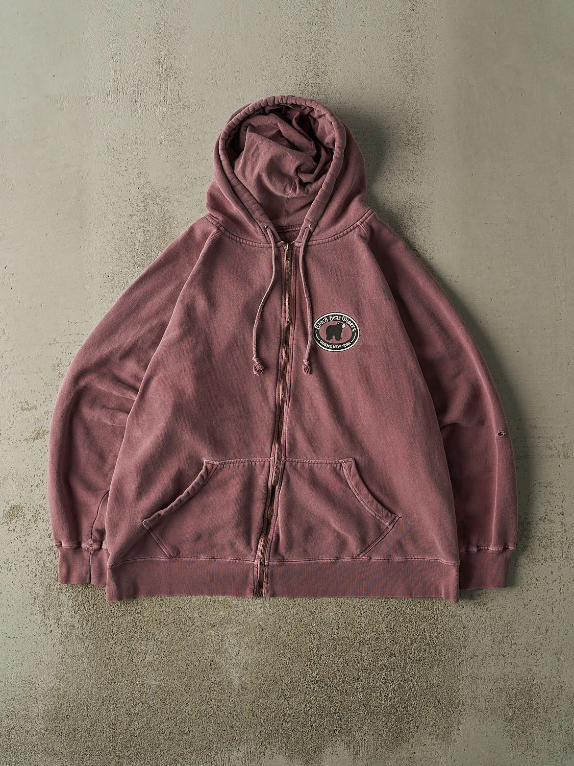 Vintage 90s Washed Burgundy Black Bear Winery Zip Up Hoodie (M/L) sold by Rebalance Vintage