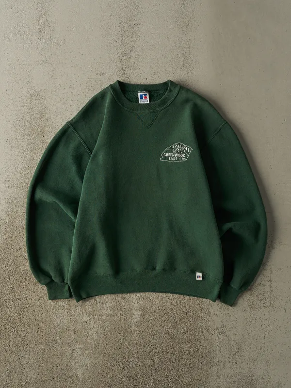 Vintage 90s Green Russell Athletic Greenwood Lake Embroidered Crewneck (S) sold by Rebalance Vintage