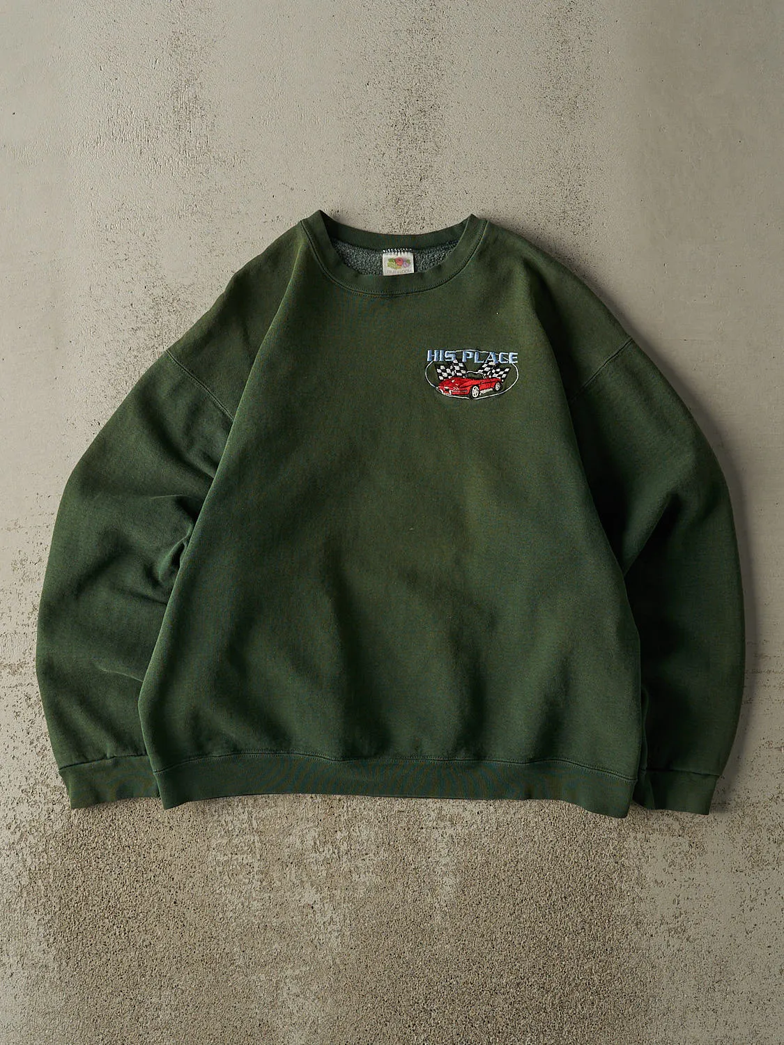Vintage 90s Sun Faded Green Embroidered Car Crewneck (M/L) sold by Rebalance Vintage