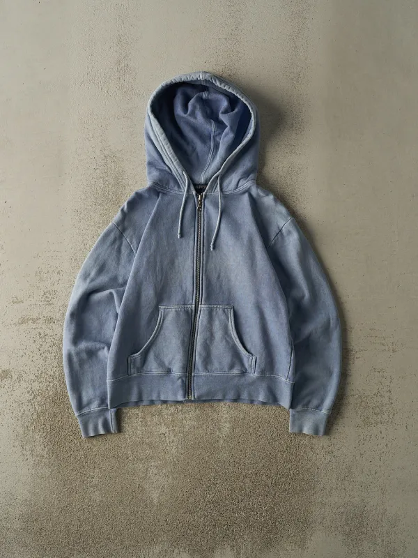 Vintage 90s Washed Blue Blank Zip Up Hoodie (XS) sold by Rebalance Vintage