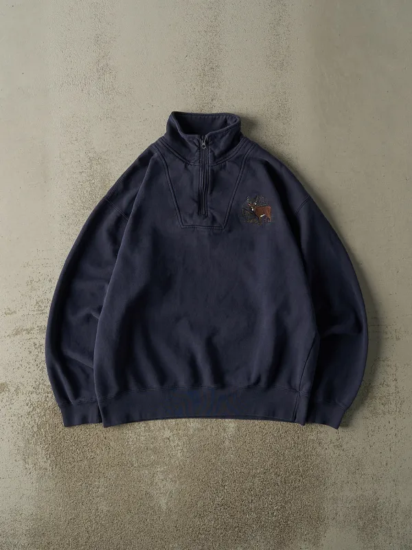 Vintage 90s Navy Blue Deer Embroidered Quarter Zip Sweater (M/L) sold by Rebalance Vintage
