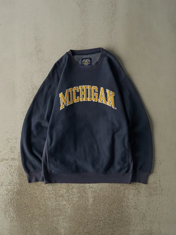 Vintage Y2K Navy Blue University Of Michigan Embroidered Crewneck (XL) sold by Rebalance Vintage