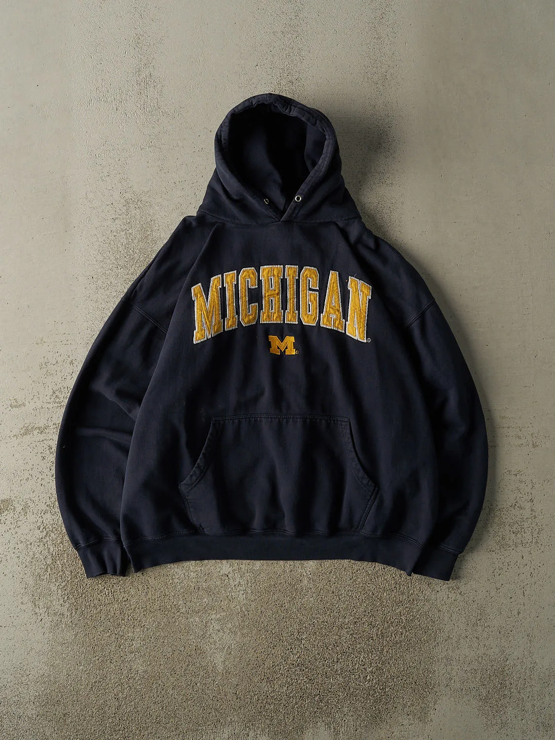 Vintage 90s Navy Blue University of Michigan Embroidered Hoodie (M) sold by Rebalance Vintage