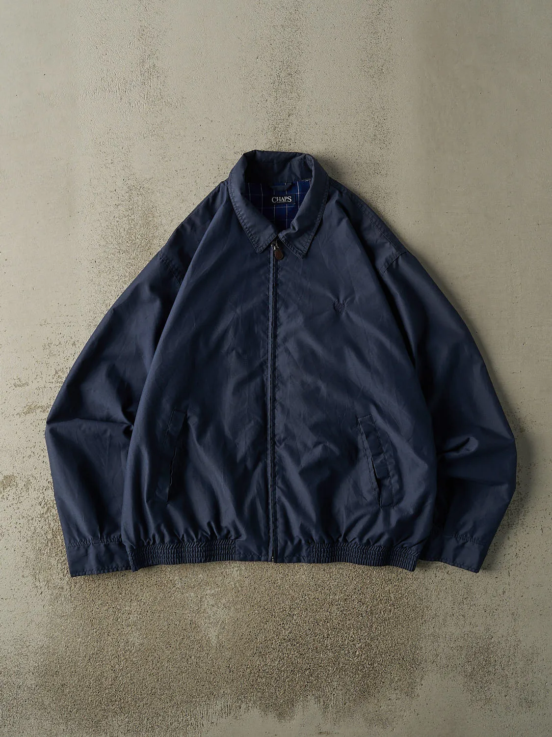 Vintage Y2K Navy Blue Chaps Embroidered Harrington Style Jacket (L/XL) sold by Rebalance Vintage