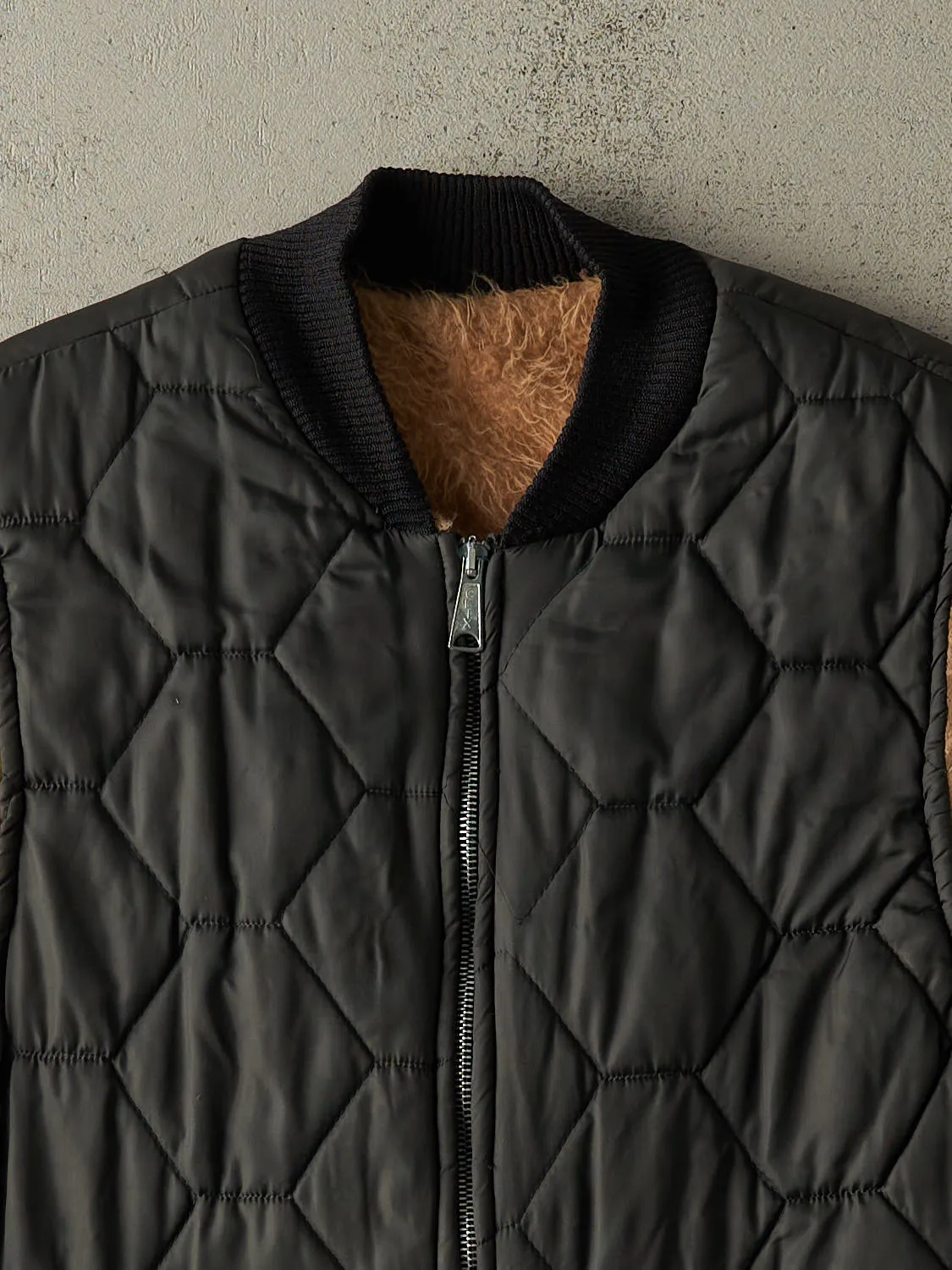 Vintage 70s Black Fur Lined Puffer Vest (M) sold by Rebalance Vintage product image thumbnail 4