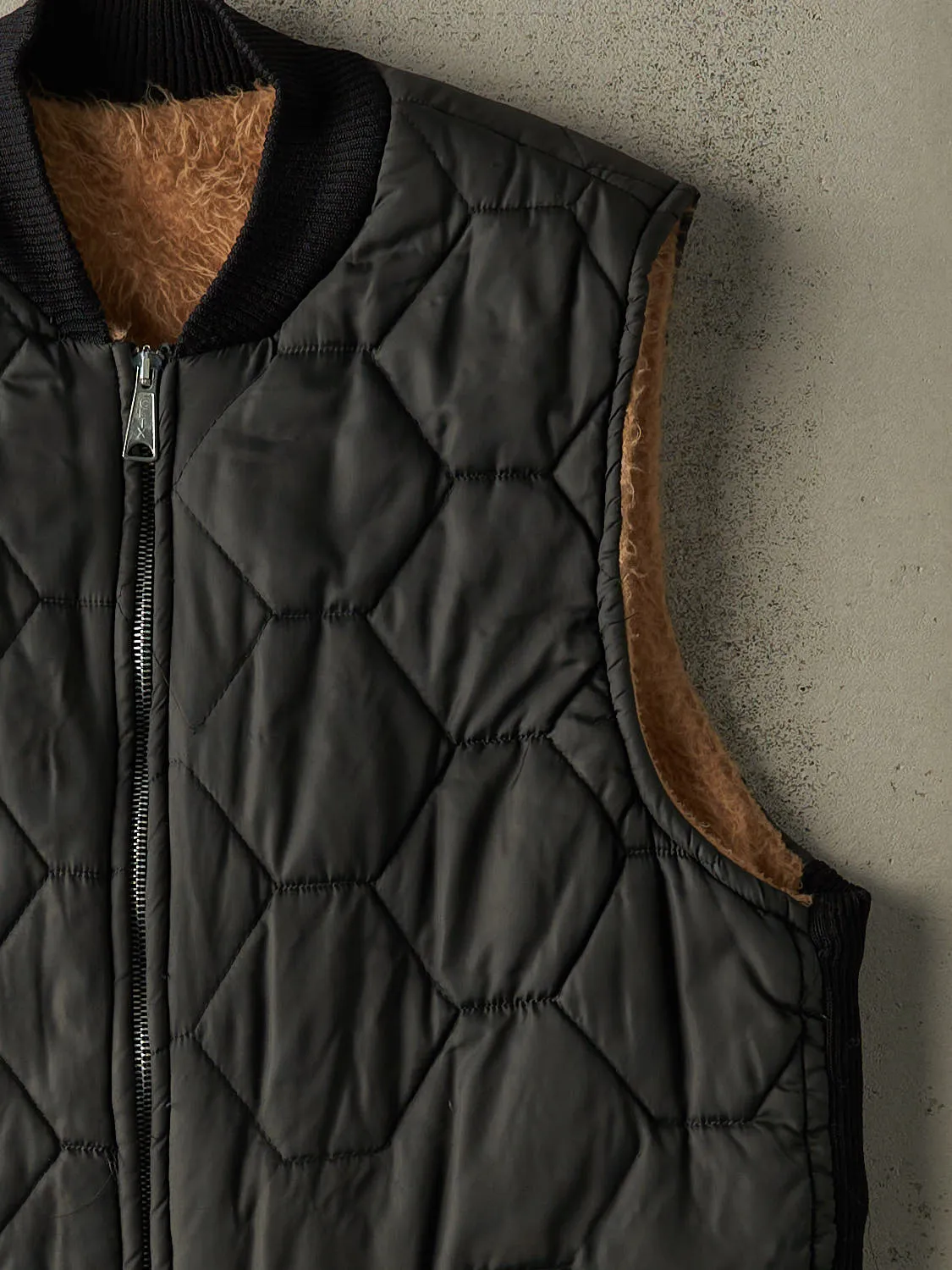 Vintage 70s Black Fur Lined Puffer Vest (M) sold by Rebalance Vintage product image thumbnail 3