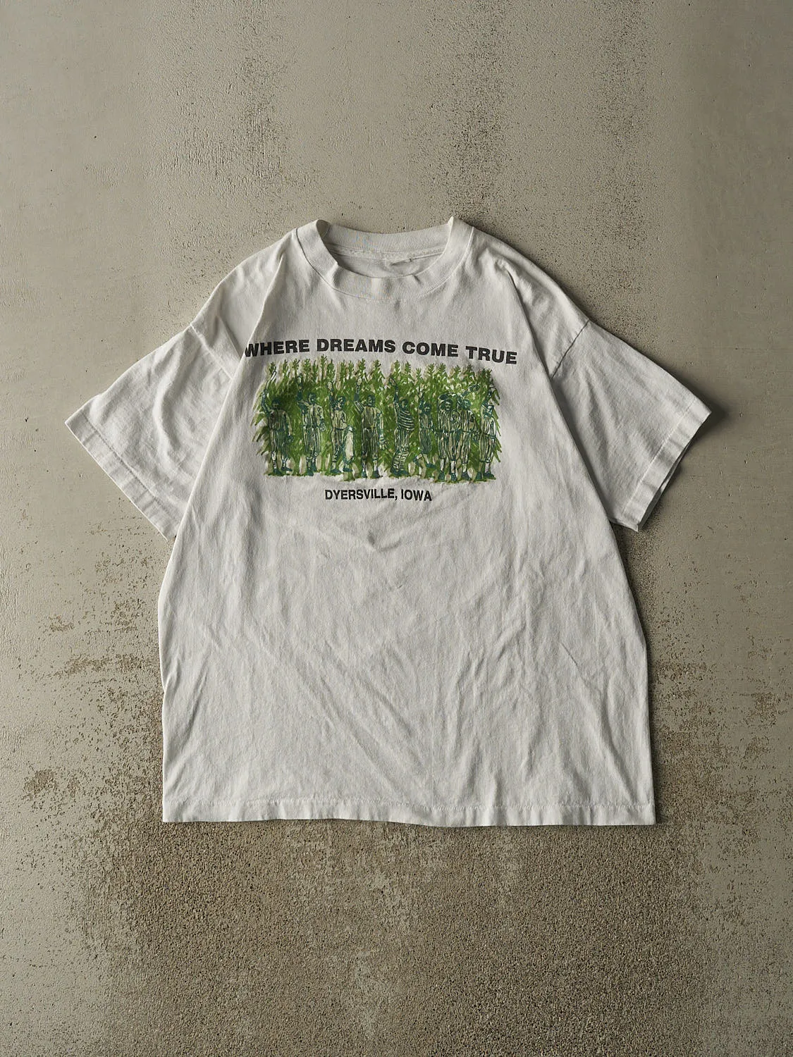 Vintage 80s White "Where Dreams Come True" Iowa Single Stitch Tee (L) sold by Rebalance Vintage