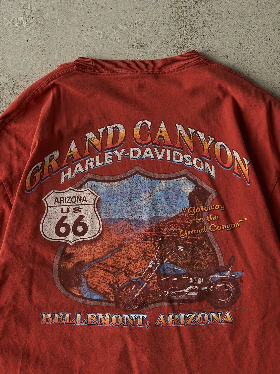 Vintage 12' Burnt Orange Harley Davidson Bellemont AZ Tee (L) sold by Rebalance Vintage product image thumbnail 4
