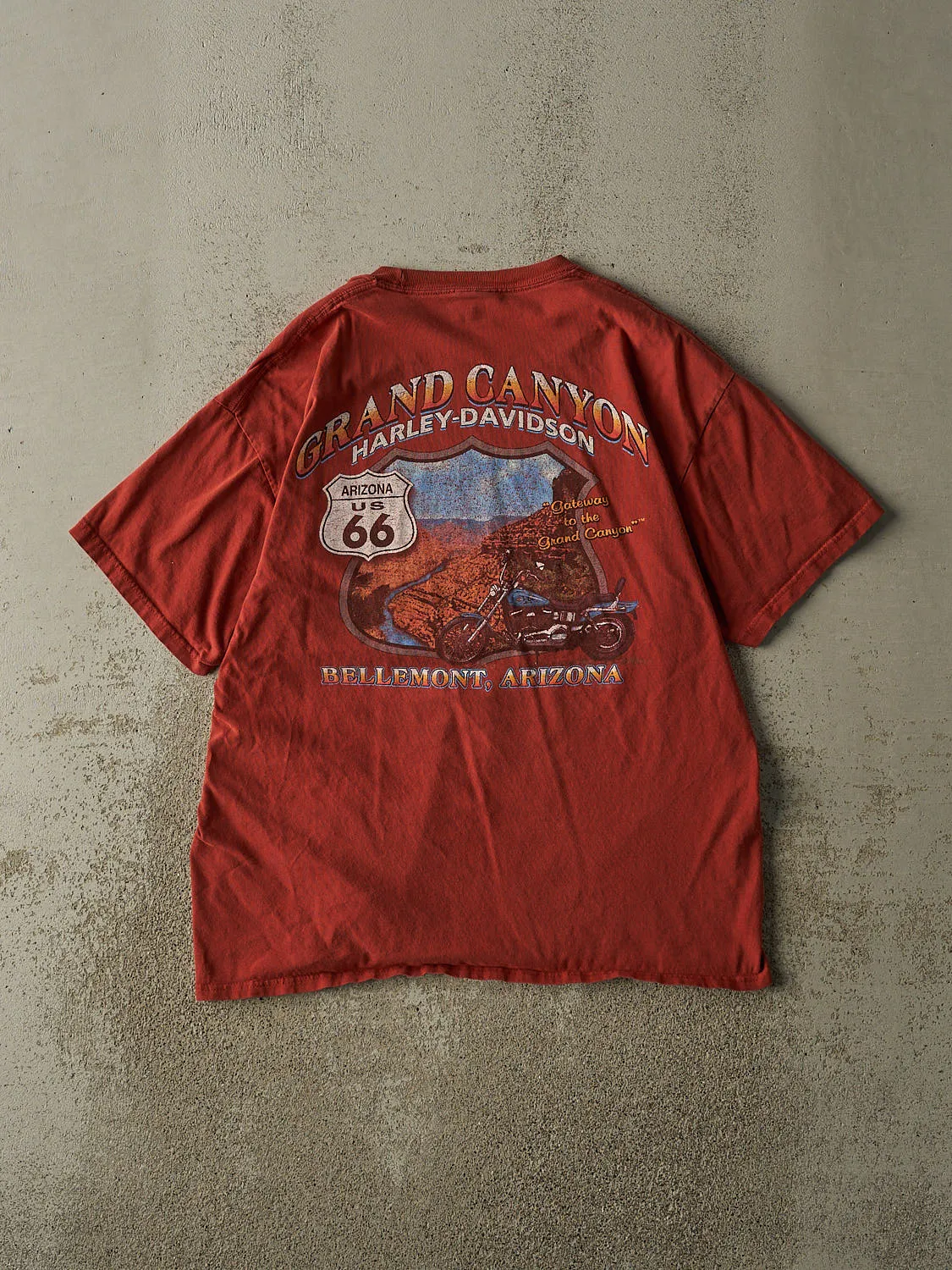 Vintage 12' Burnt Orange Harley Davidson Bellemont AZ Tee (L) sold by Rebalance Vintage product image thumbnail 2