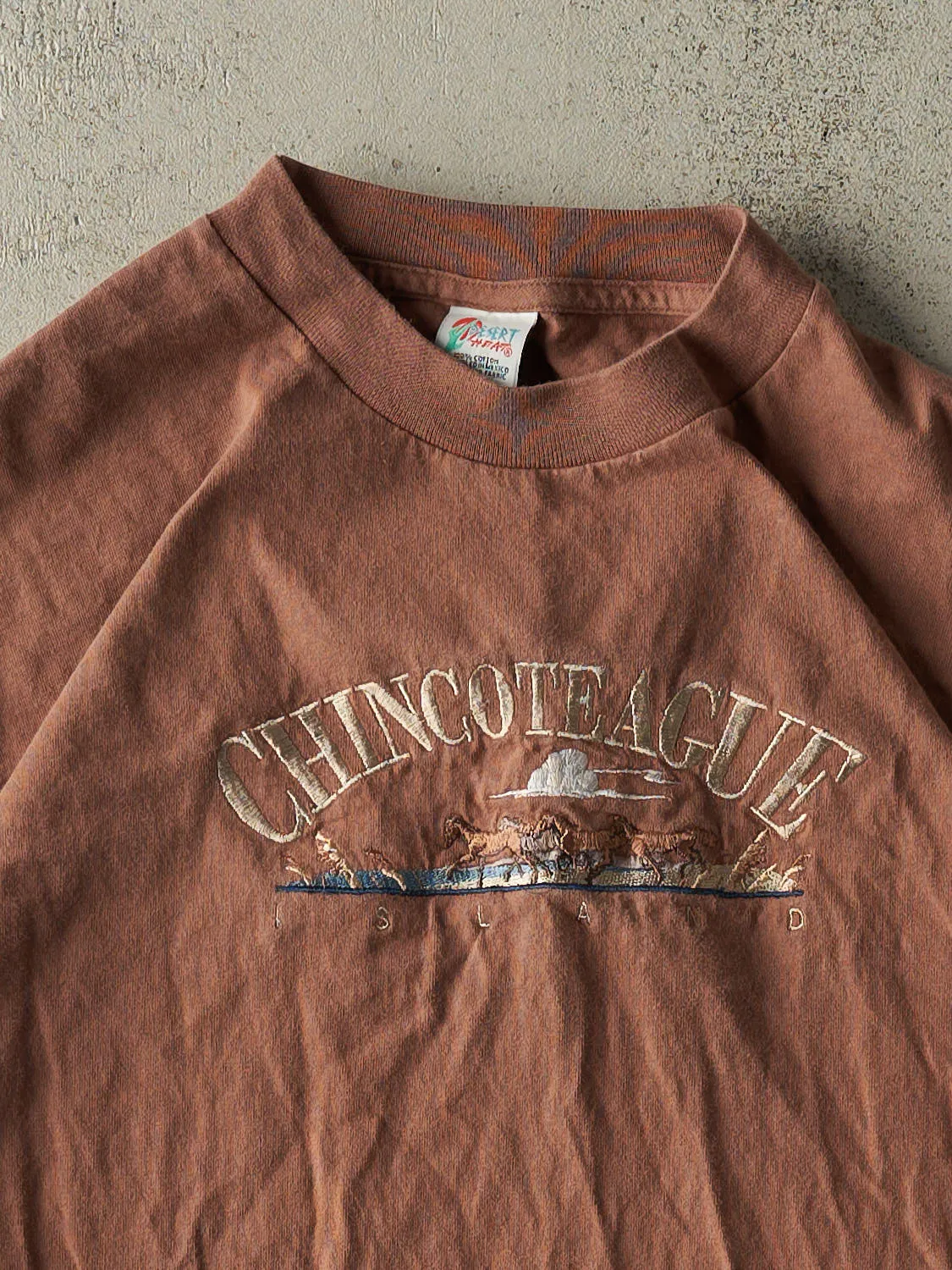 Vintage 90s Sun Faded Brown Chincoteague Island Embroidered Tee (M/L) sold by Rebalance Vintage product image thumbnail 2