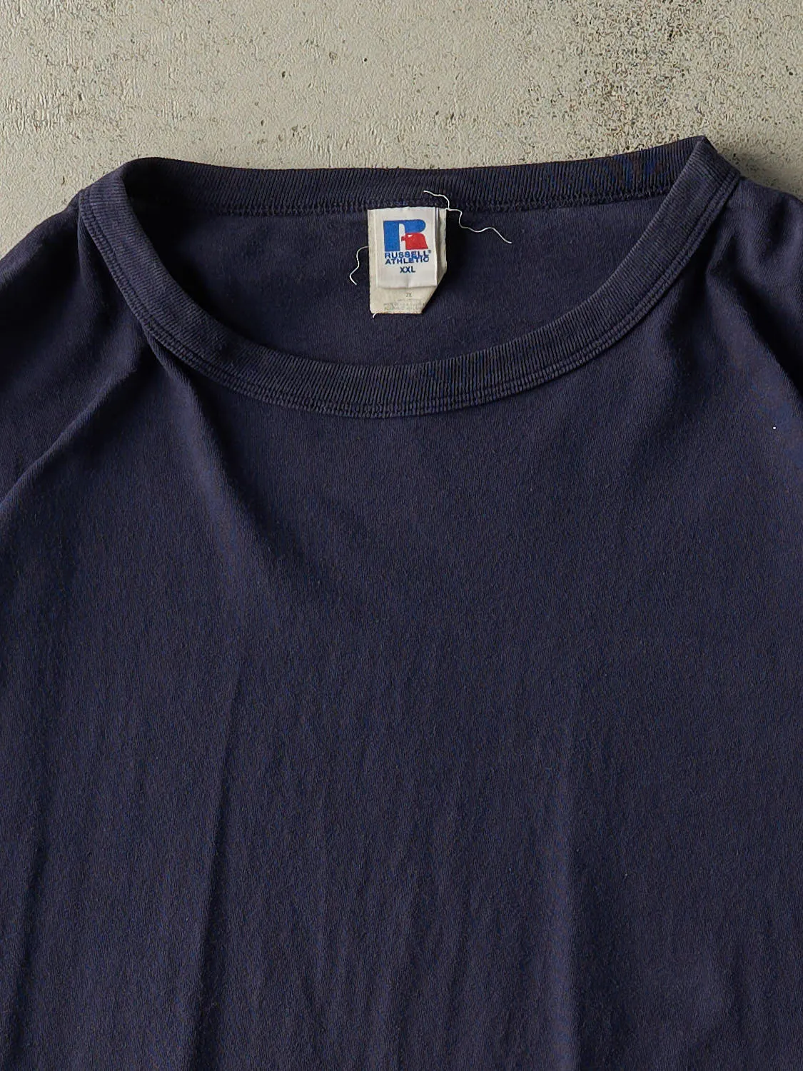 Vintage 90s Navy Blue Russell Athletic Blank Tee (XXL) sold by Rebalance Vintage product image thumbnail 2