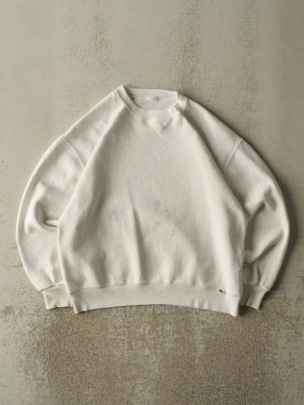 Vintage 90s White Russell Athletic Blank Crewneck (S/M) sold by Rebalance Vintage