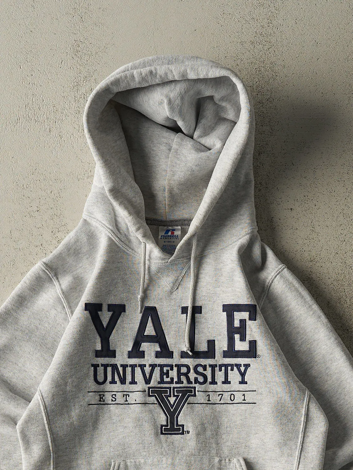 Vintage Y2K Heather Grey Russell Athletic Yale University Hoodie (XS/S) sold by Rebalance Vintage product image thumbnail 2