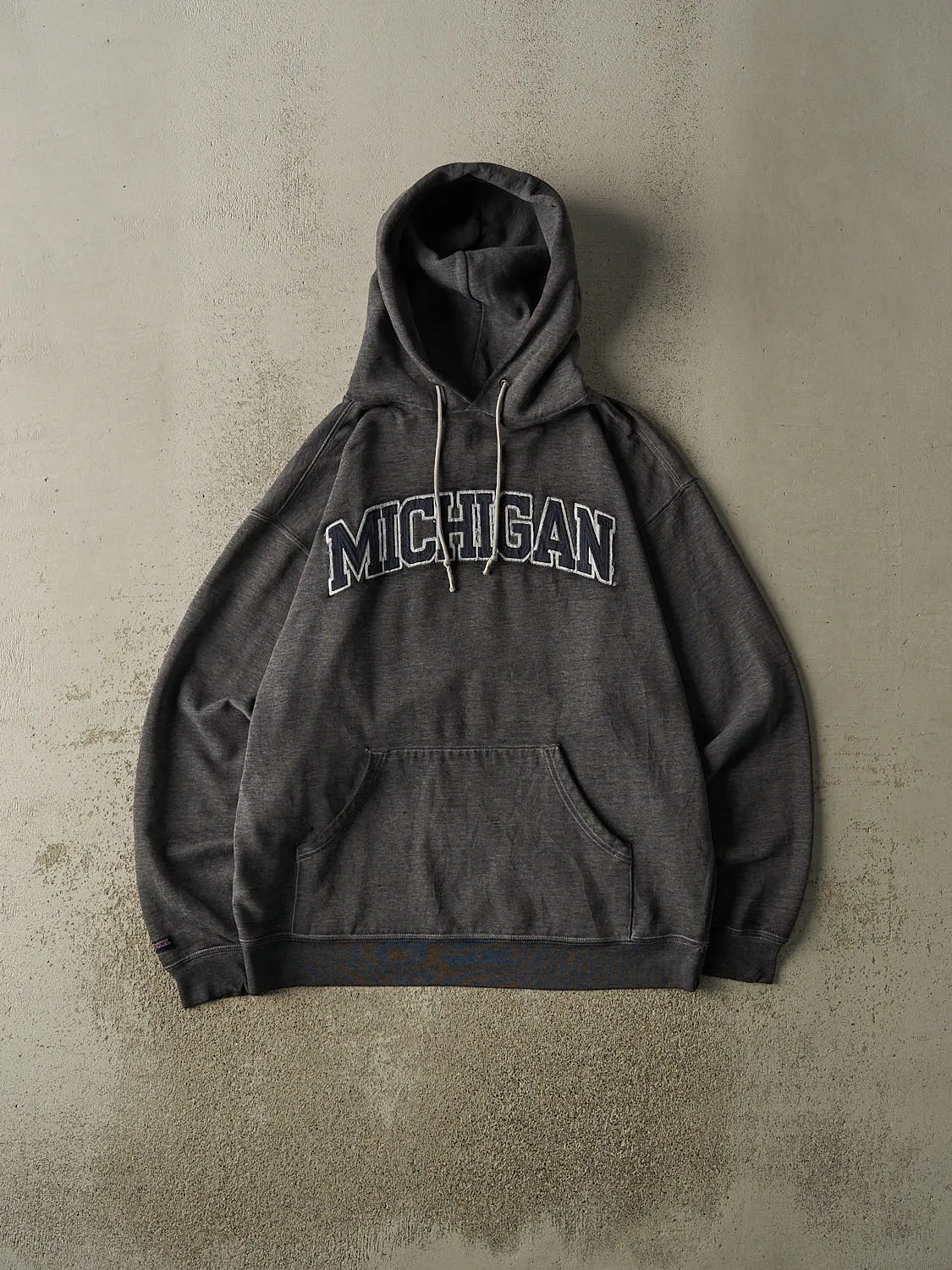 Vintage 90s Charcoal Grey Michigan Embroidered Hoodie (M/L) sold by Rebalance Vintage