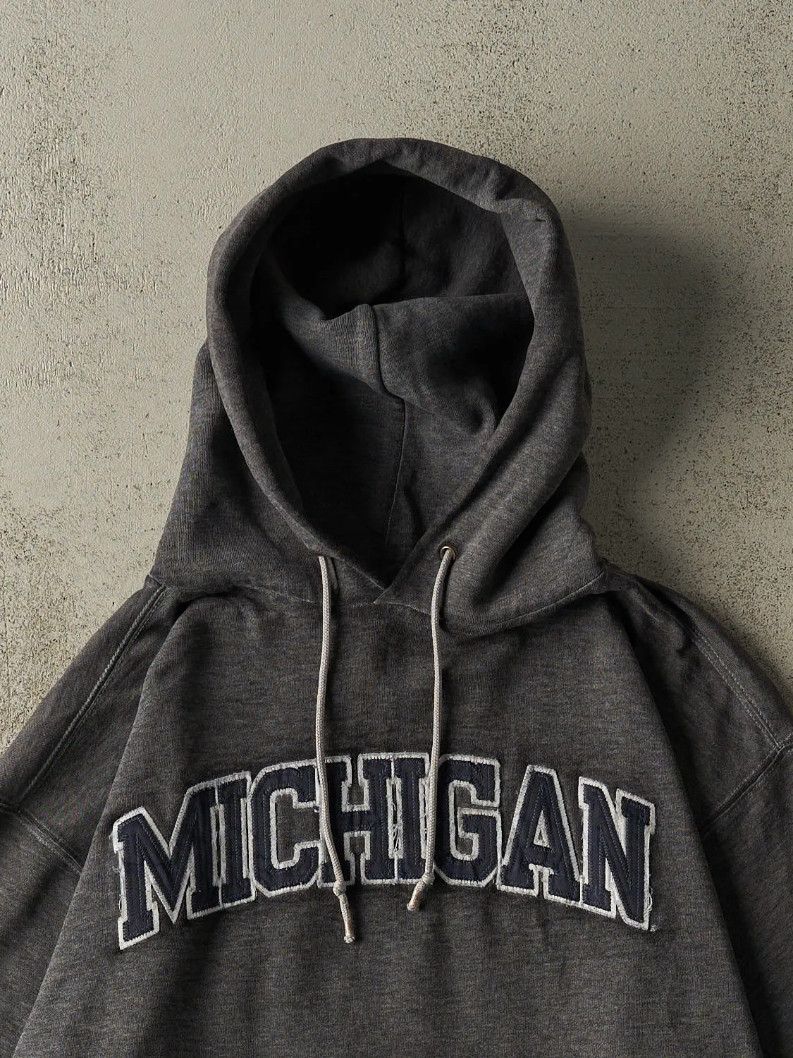 Vintage 90s Charcoal Grey Michigan Embroidered Hoodie (M/L) sold by Rebalance Vintage product image thumbnail 2