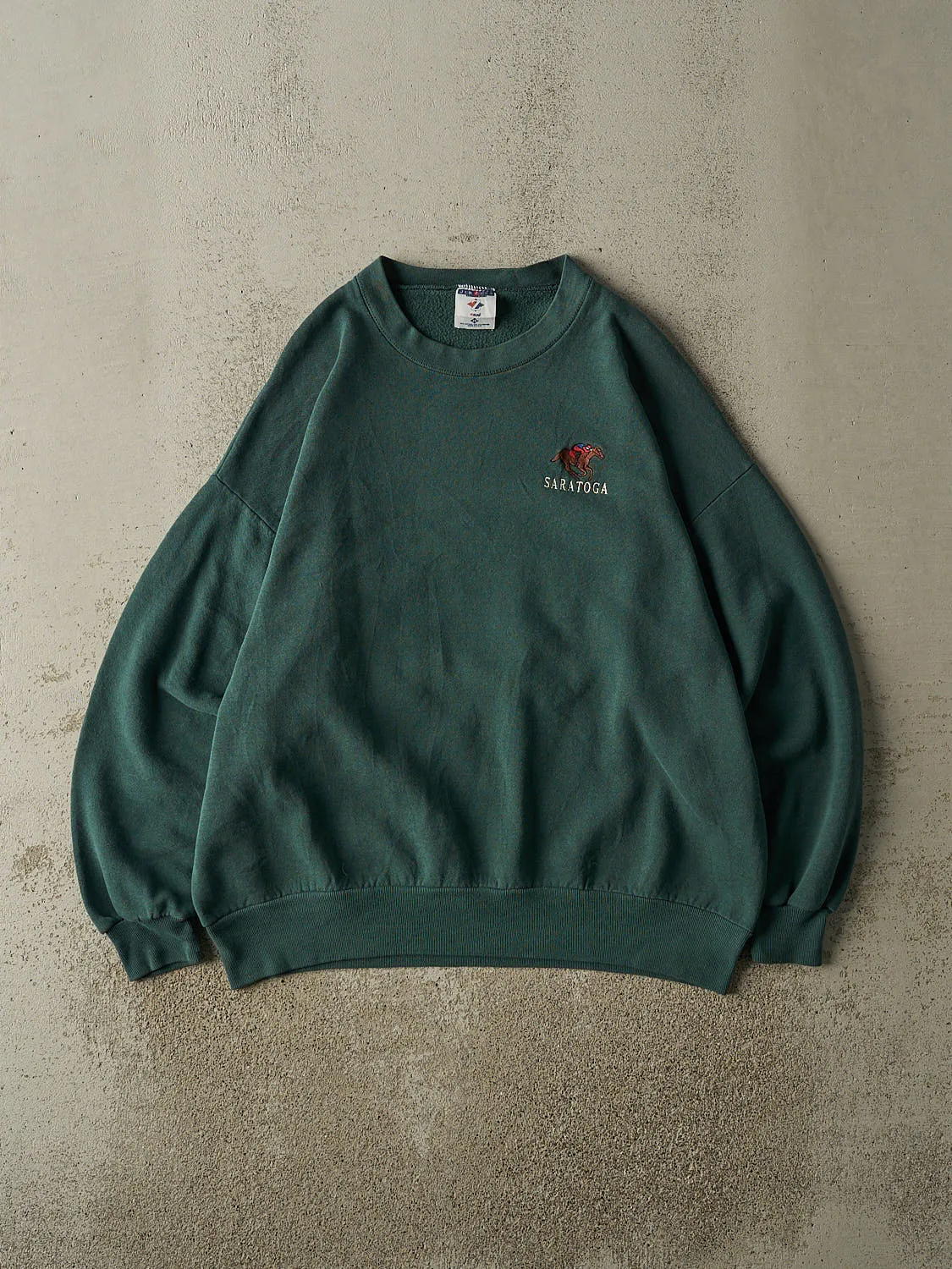 Vintage 90s Washed Green Saratoga Embroidered Crewneck (XL/XXL) sold by Rebalance Vintage