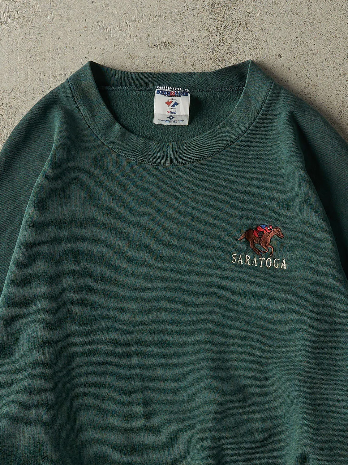 Vintage 90s Washed Green Saratoga Embroidered Crewneck (XL/XXL) sold by Rebalance Vintage product image thumbnail 2