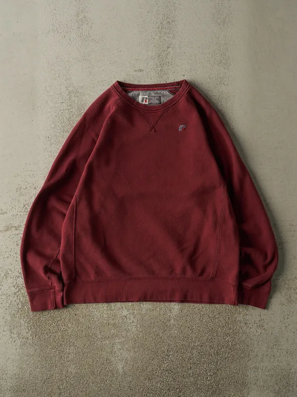 Vintage Y2K Burgundy Russell Athletic Embroidered Crewneck (M/L) sold by Rebalance Vintage