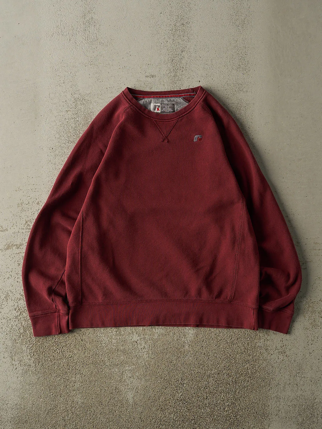 Vintage Y2K Burgundy Russell Athletic Embroidered Crewneck (M/L) sold by Rebalance Vintage