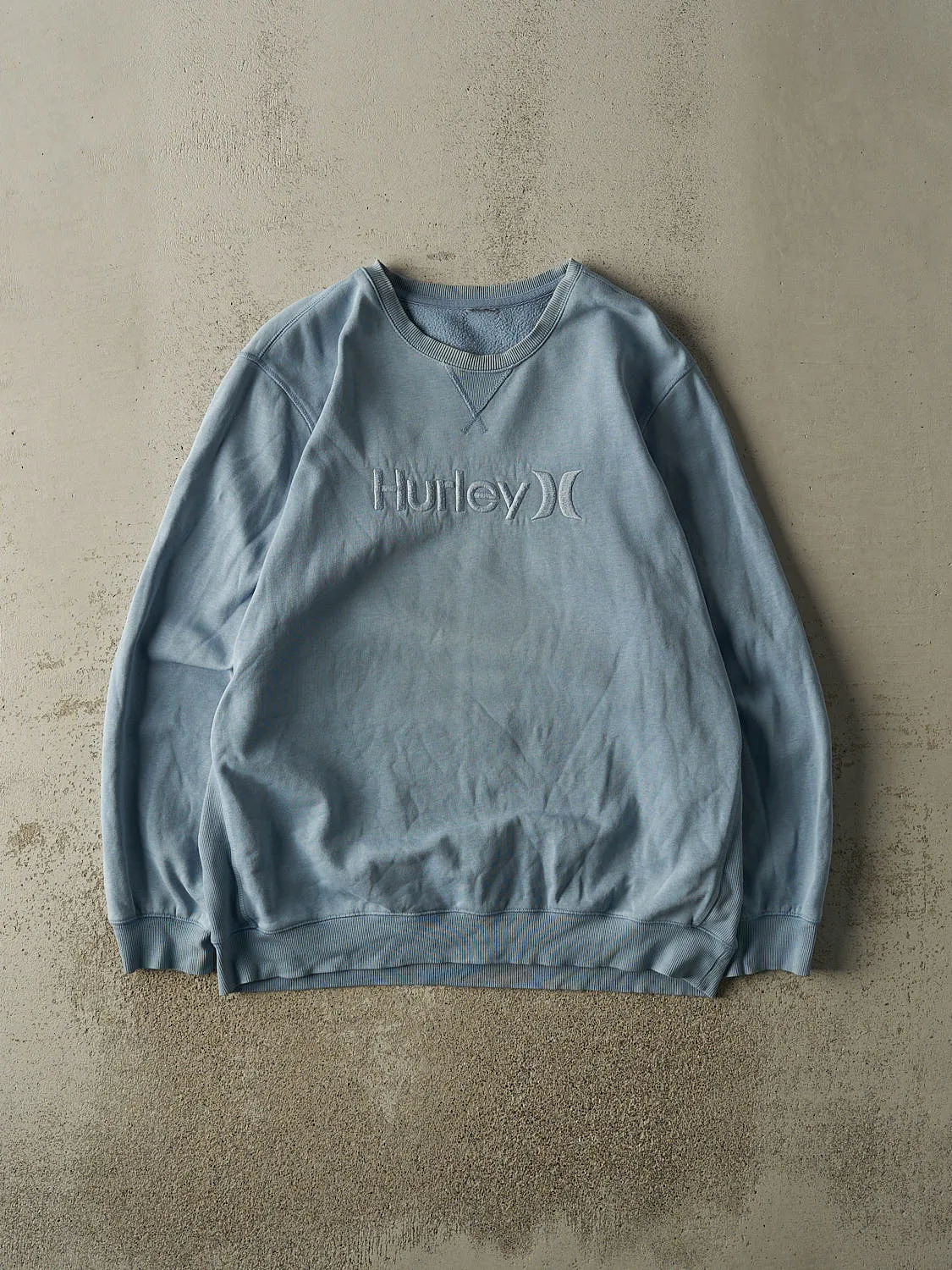 Vintage Y2K Washed Blue Hurley Embroidered Crewneck (XL/XXL) sold by Rebalance Vintage