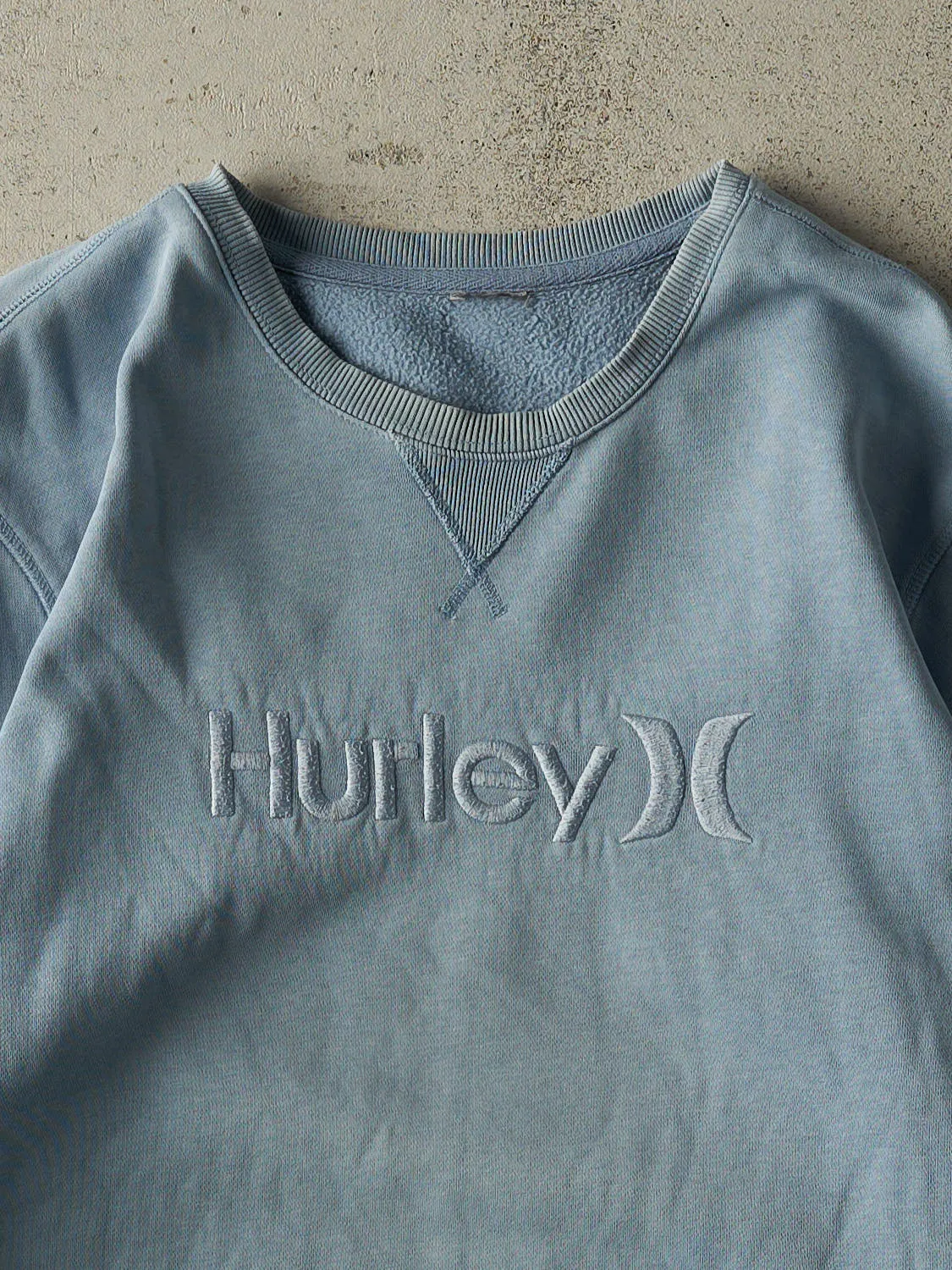 Vintage Y2K Washed Blue Hurley Embroidered Crewneck (XL/XXL) sold by Rebalance Vintage product image thumbnail 2