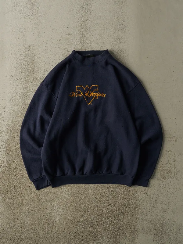 Vintage 80s Navy Blue West Virginia University Embroidered Crewneck (S) sold by Rebalance Vintage