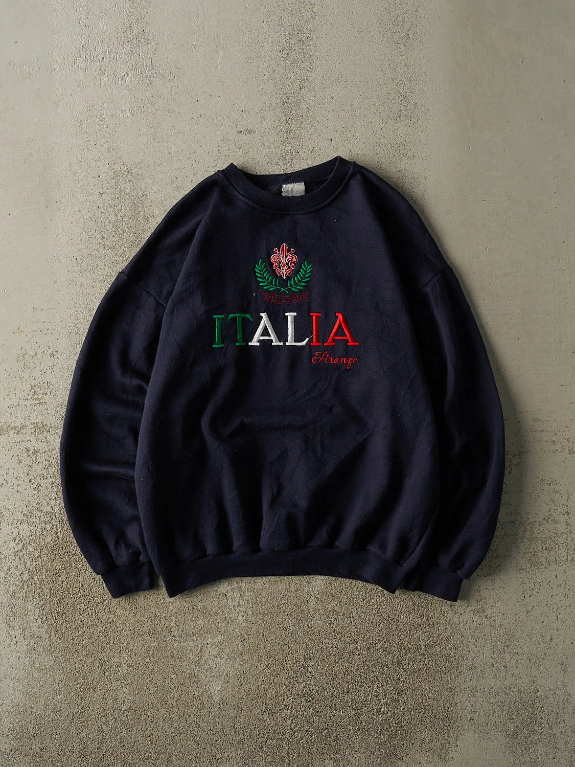 Vintage 90s Navy Blue Italia Embroidered Crewneck (M) sold by Rebalance Vintage