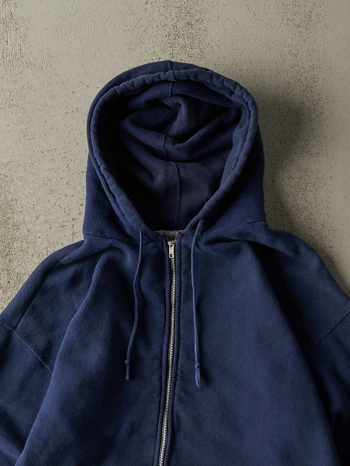 Vintage 80s Navy Blue Blank Zip Up Hoodie (M) sold by Rebalance Vintage product image thumbnail 2