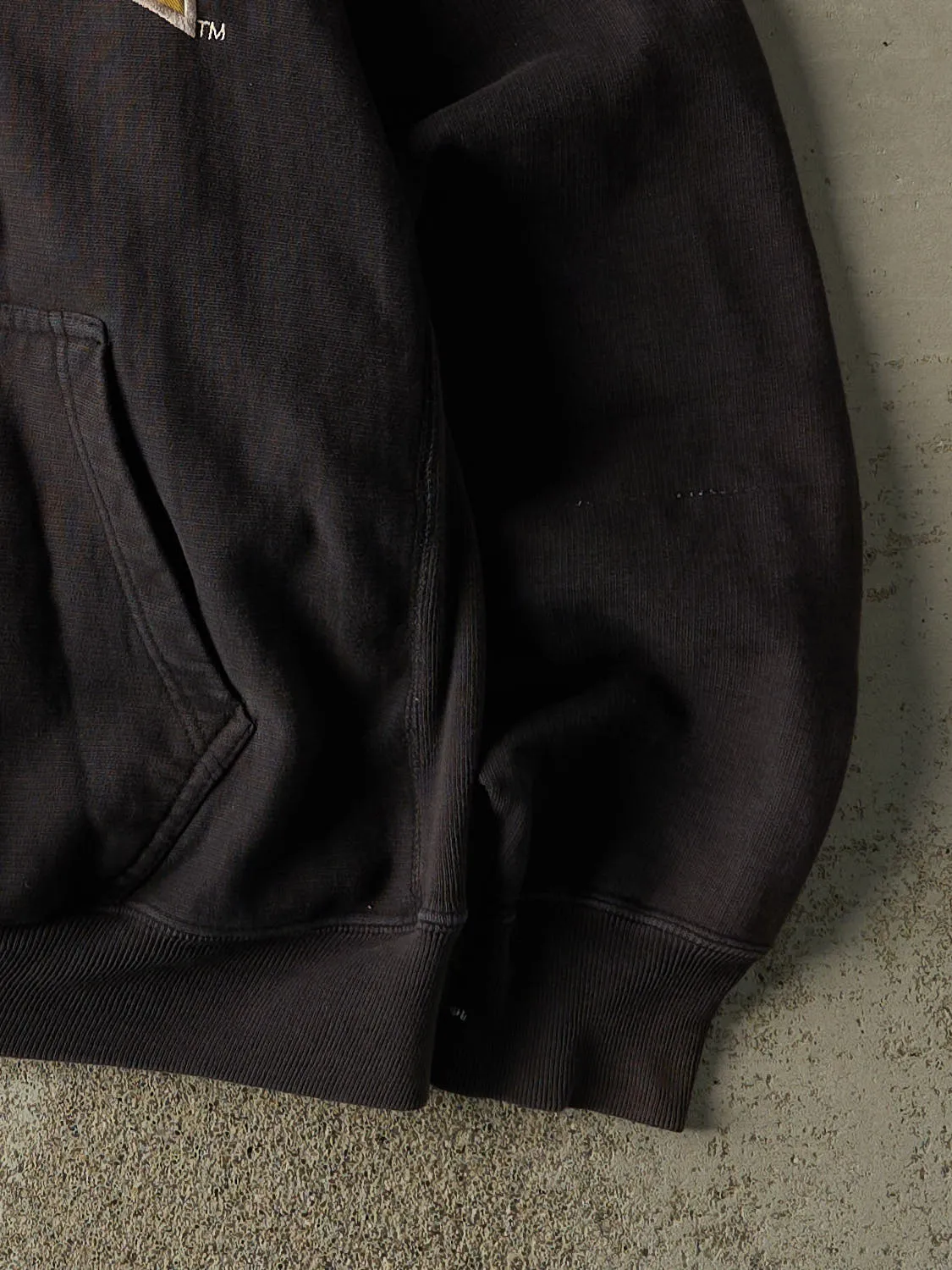 Vintage 90s Faded Black Purdue University Embroidered Hoodie (M/L) sold by Rebalance Vintage product image thumbnail 4