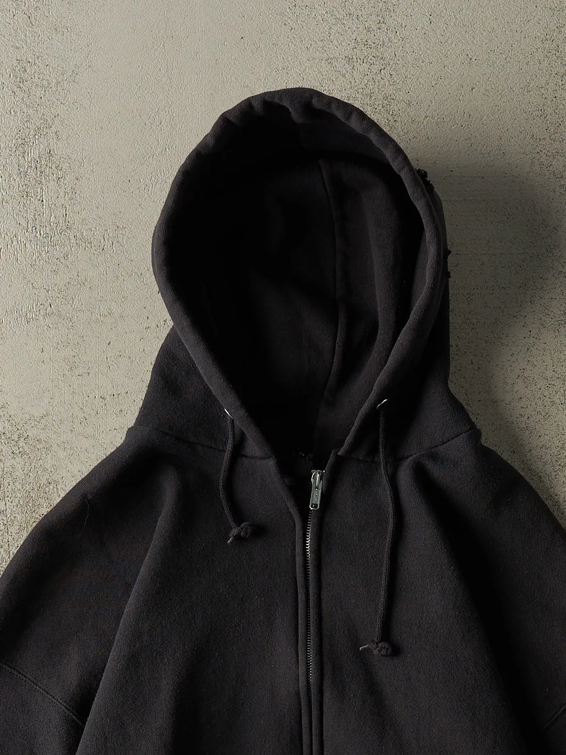Vintage 90s Faded Black Blank Zip Up Hoodie (XL) sold by Rebalance Vintage product image thumbnail 2