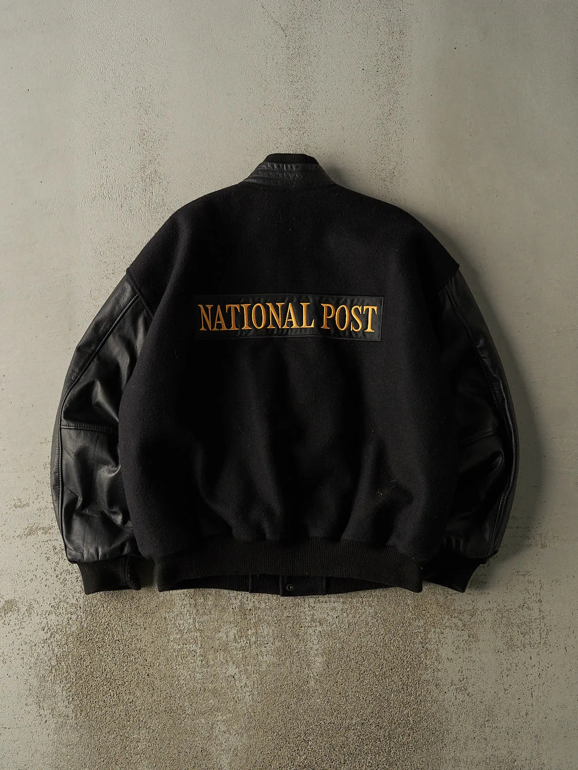 Vintage 90s Black National Post Embroidered Varsity Jacket (L/XL) sold by Rebalance Vintage product image thumbnail 2