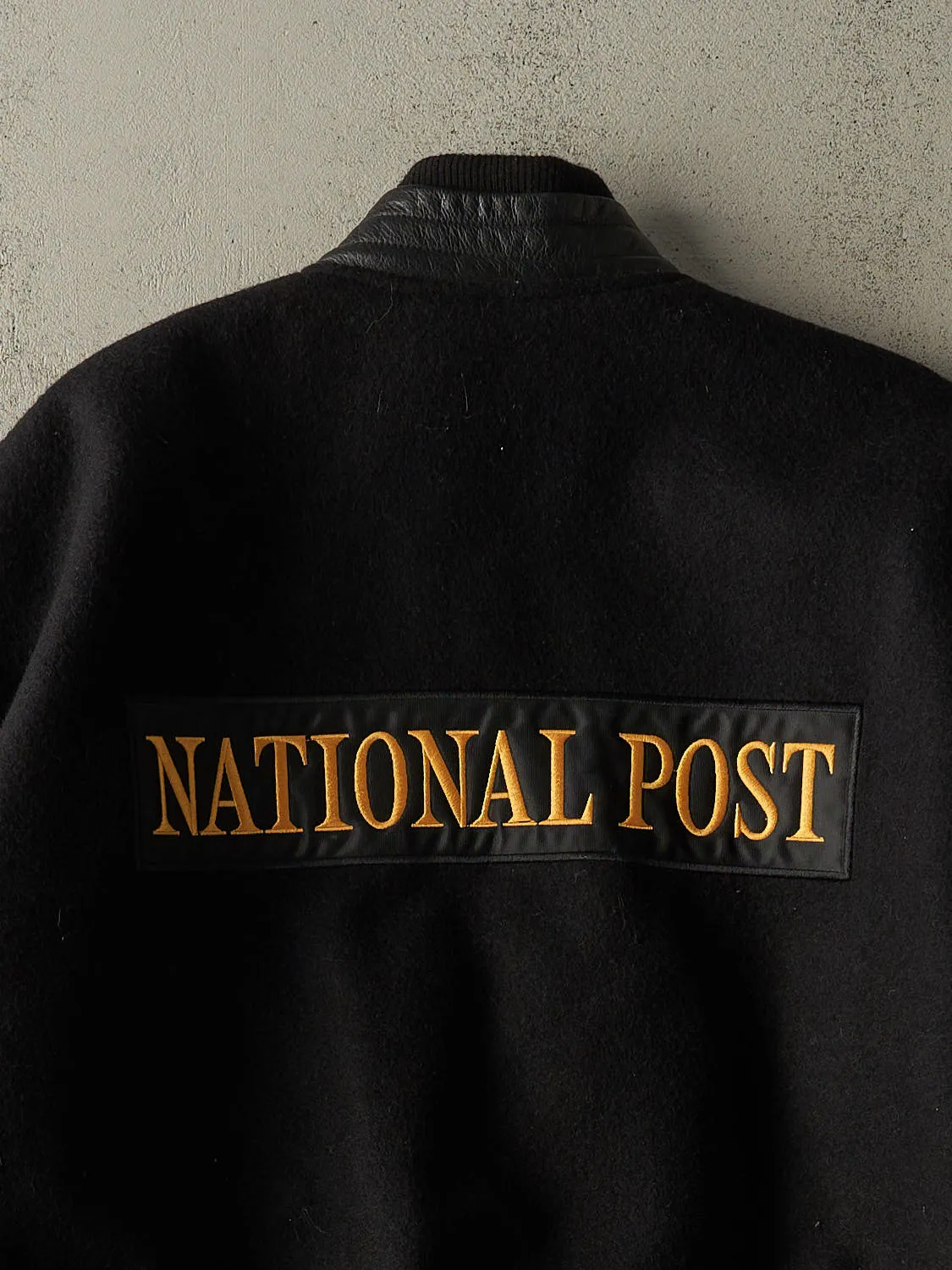 Vintage 90s Black National Post Embroidered Varsity Jacket (L/XL) sold by Rebalance Vintage product image thumbnail 4