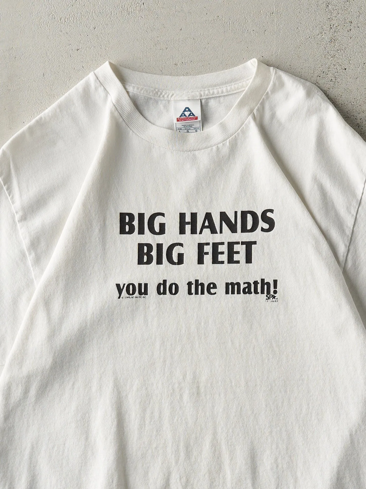 Vintage Y2K White "Big Hands, Big Feet..." Slogan Tee (M) sold by Rebalance Vintage product image thumbnail 2