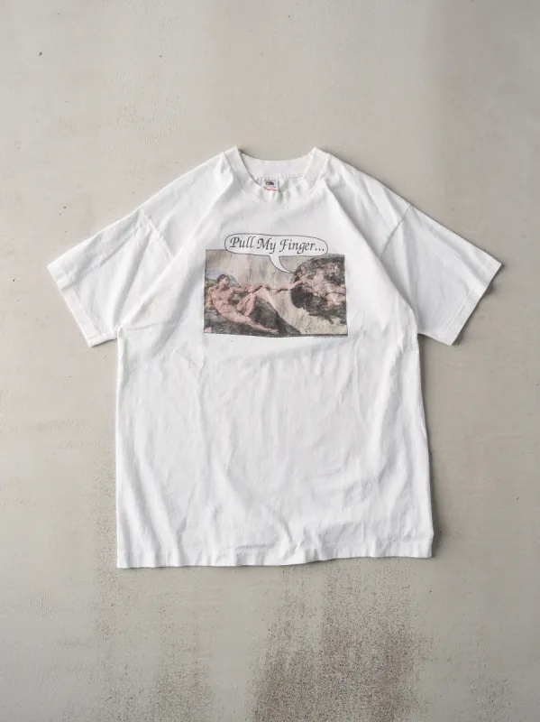 Vintage '93 White Pull My Finger Single Stitch Tee (L) sold by Rebalance Vintage