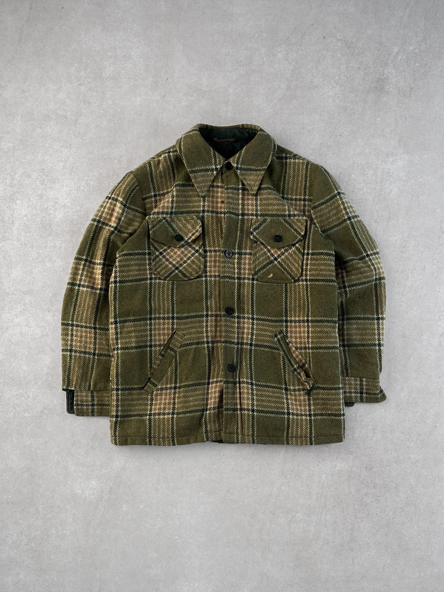 Vintage 90s Moss Green and Brown Sears Sports Plaid Collared Button Up (M) sold by Rebalance Vintage