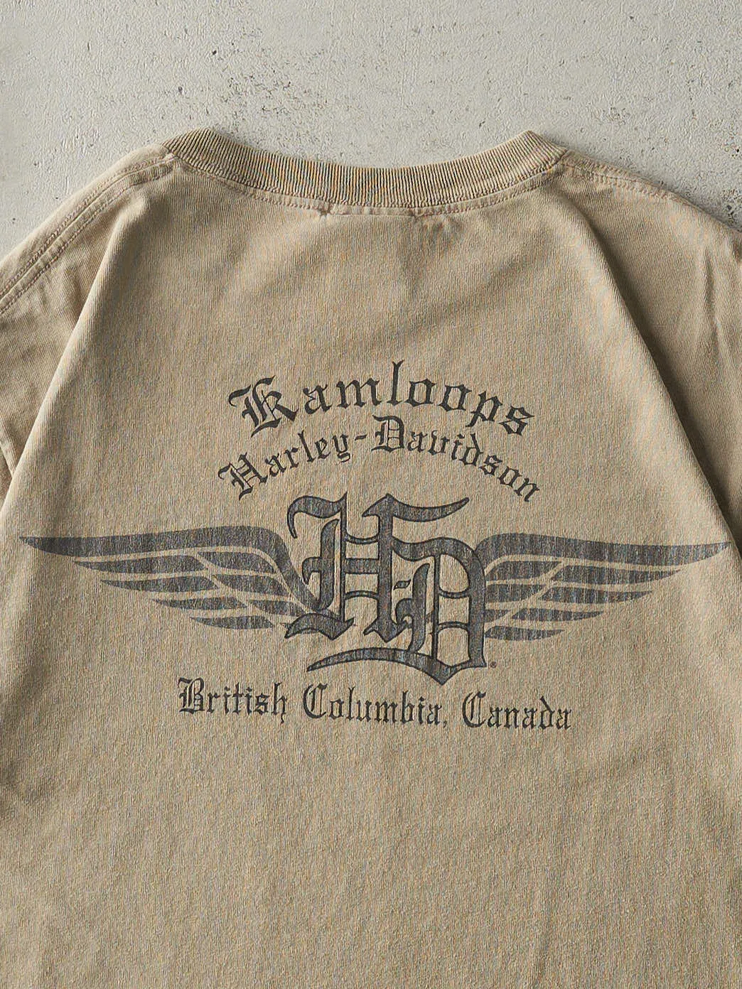 Vintage 06' Beige British Columbia Harley Davidson Tee (S) sold by Rebalance Vintage product image thumbnail 4