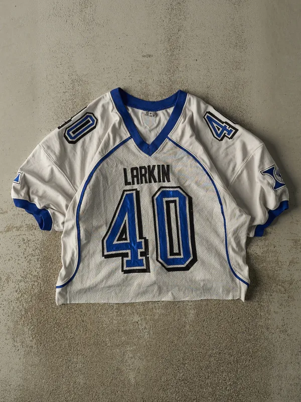 Vintage 90s White Larkin Cropped Football Jersey (S/M) sold by Rebalance Vintage