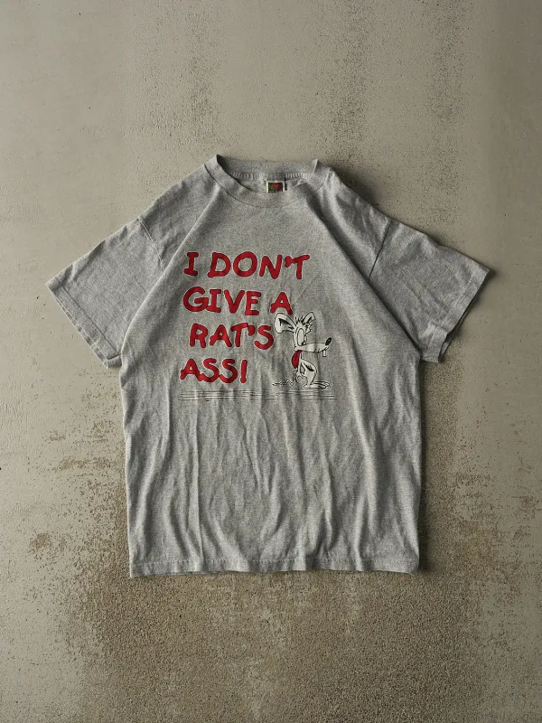 Vintage 90s Grey "I Don't Give A Rats Ass" Slogan Tee (L) sold by Rebalance Vintage