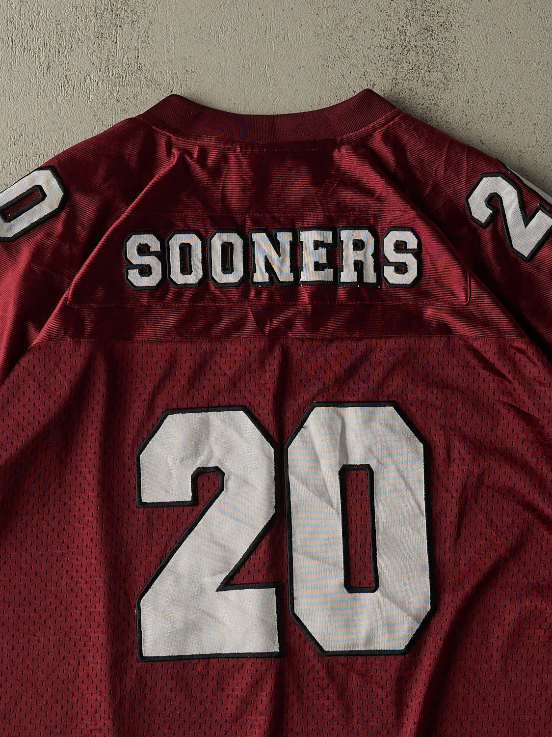 Vintage 90s Burgundy University of Oklahoma Cropped Football Jersey (L/XL) sold by Rebalance Vintage product image thumbnail 4